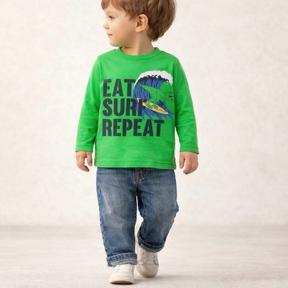 Carter’s Dinosaur Rashguard Shirt Neon Green Eat Surf Repeat Size 5 NWT